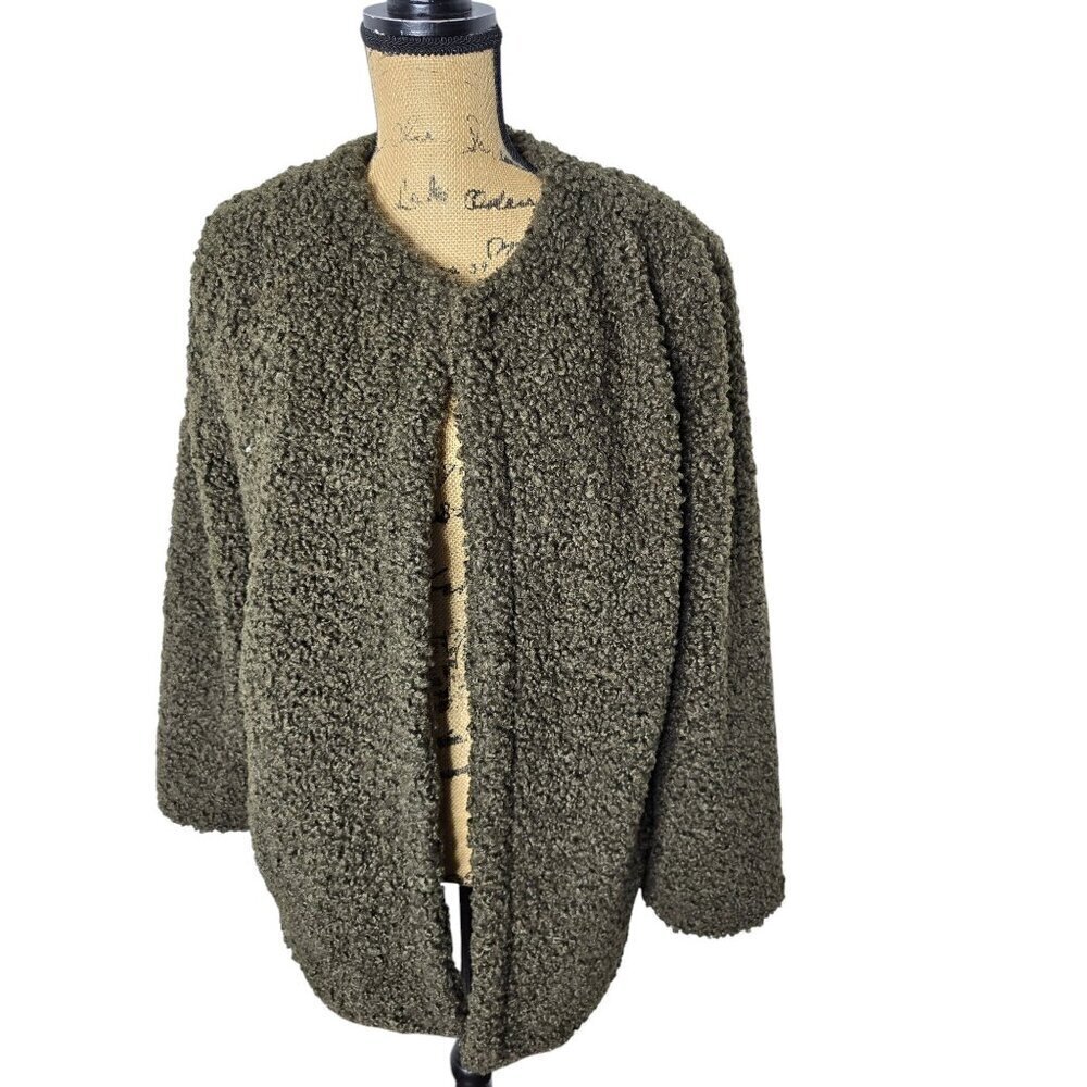 Max Studio Dark Green Fuzzy Teddy Jacket